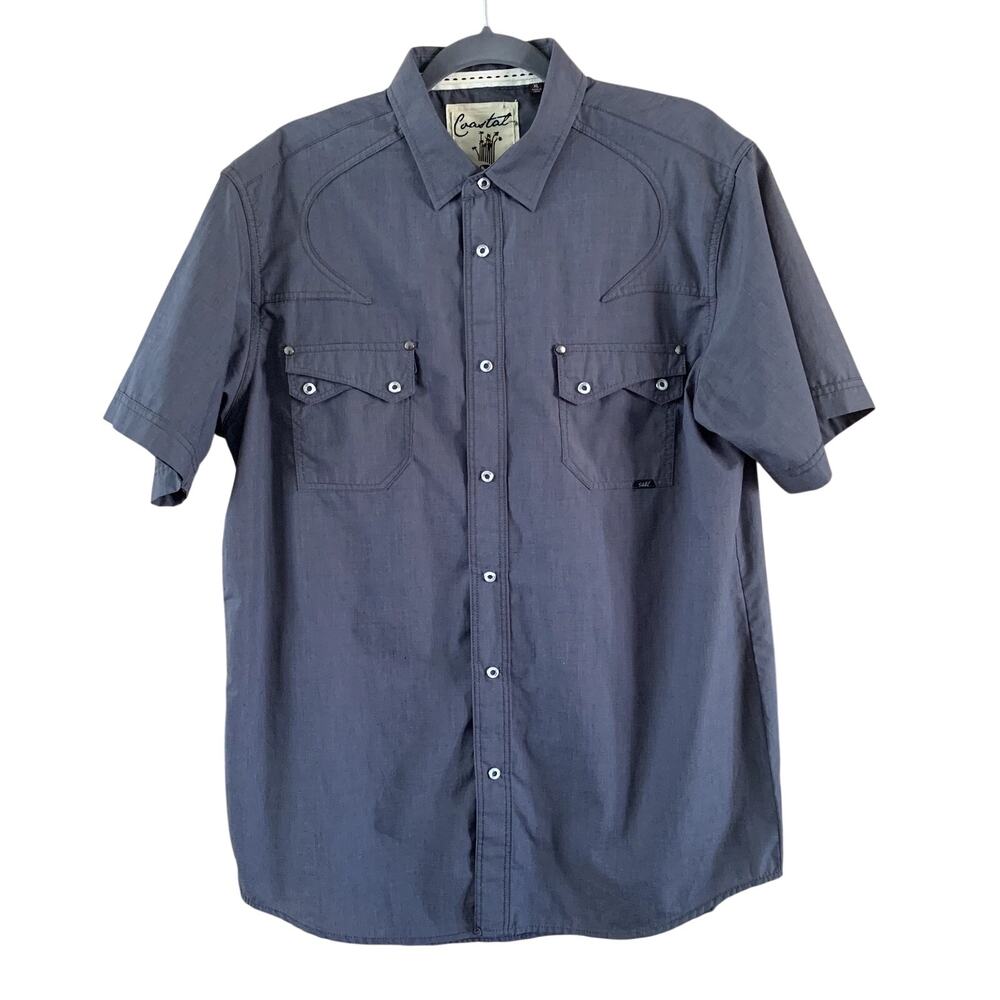 Coastal Men's Shirt Short Sleeve Snap Front Gray Cotton Blend Size XL